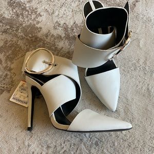 Zara white and silver buckle pump heels
